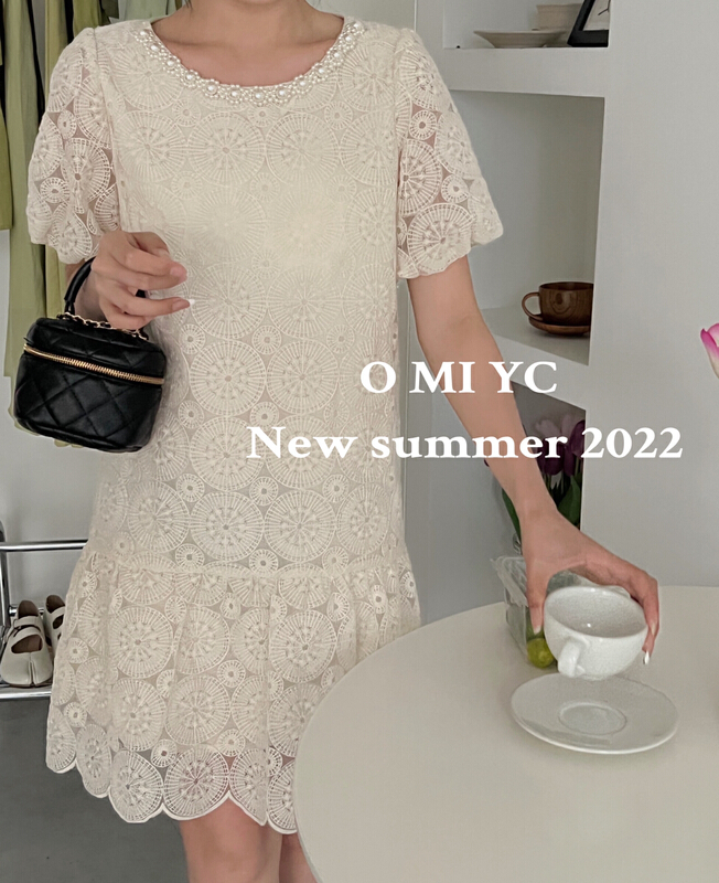 [O MI] Korean heavy industry nail bead embroidery dress 7702