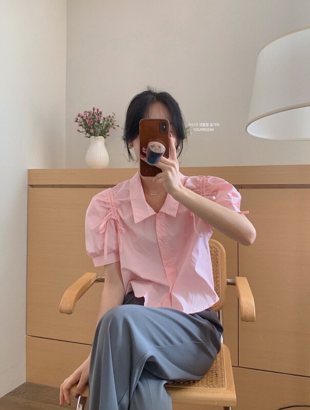 [your room] Korean style drawstring bubble sleeve short shirt 099\zxx