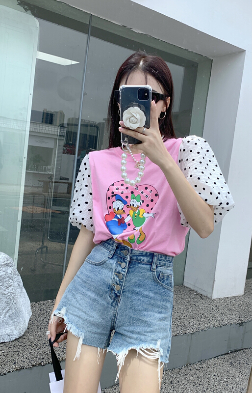[our] Korean casual cartoon printed short sleeve T-shirt 10272\lsw