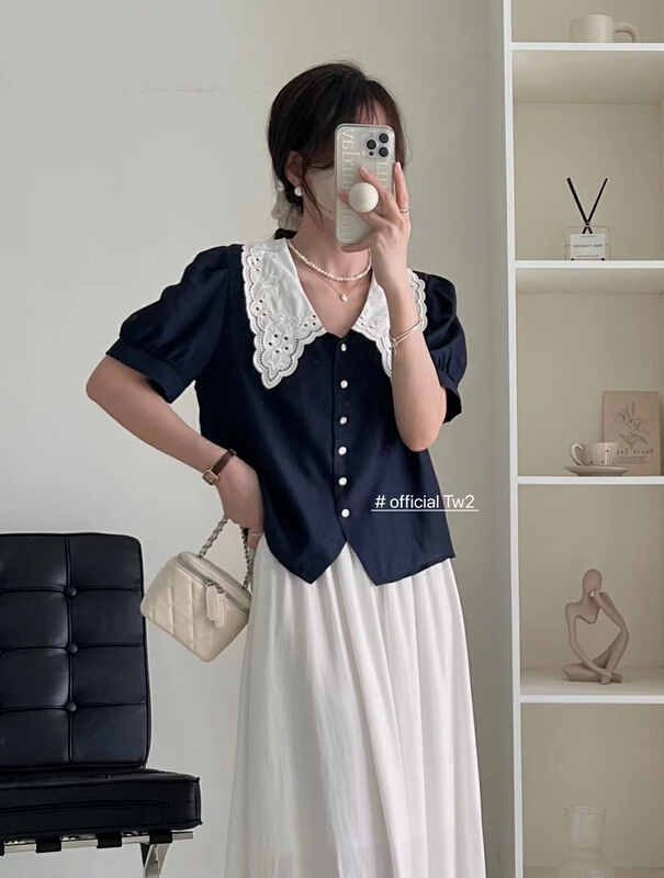 [TW2] French Patchwork Baby collar shirt 15288\hbx