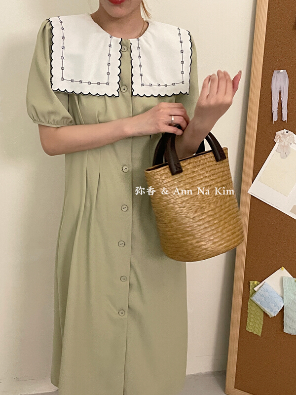 [Mi Xiang] Navy collar fashion retro dress 5205-1\hjy