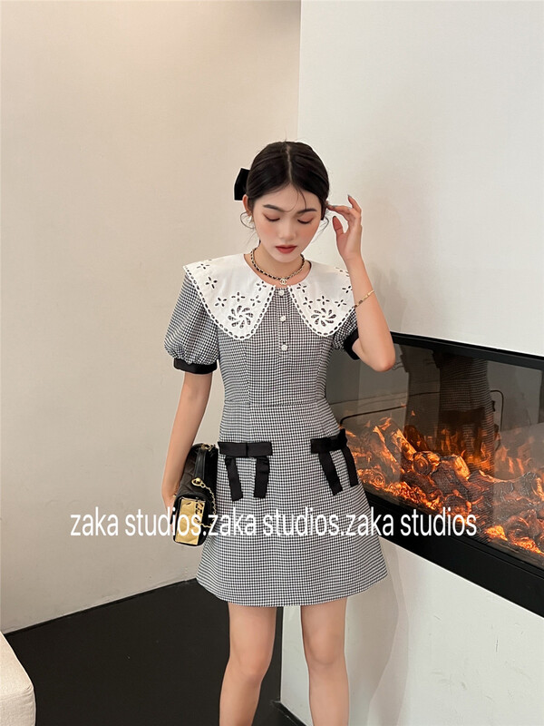 [Zaka] lattice color matching lady dress 58335\ll
