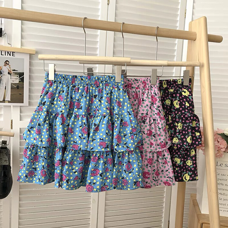 [Gangan] floral elastic high waist anti light A-line skirt (only selling skirt) 2252\cl