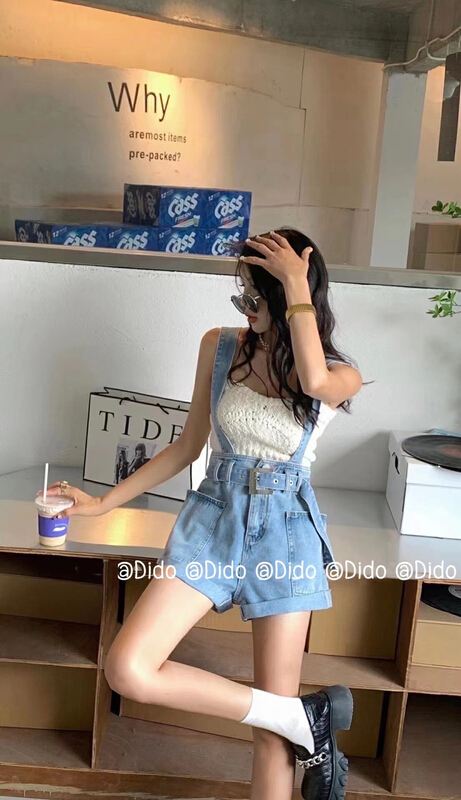 [Dido] Korean high waist versatile denim shorts (with belt) 7189\lsw