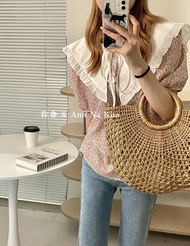 [Mi Xiang] spotted Chiffon short sleeve shirt 5153-1\hjy