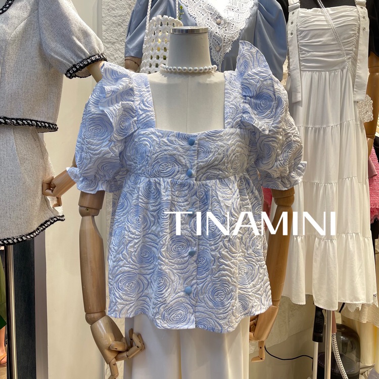 [tinamini] Korean version sweet Square Neck Shirt 0232\hjy