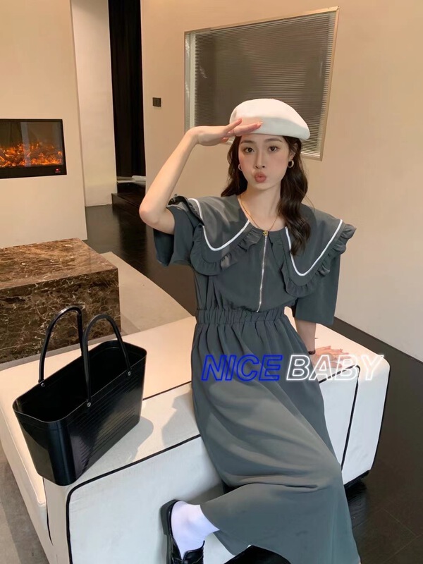 [nice baby] lady sweet baby collar wood ear waist closing dress 8936\wtt
