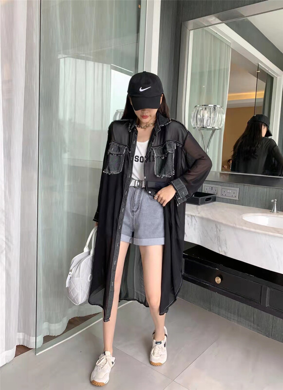 [monob] single breasted color matching comfortable sunscreen shirt ys1-5155-1\l