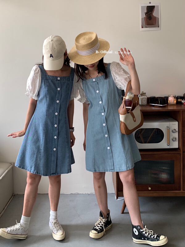 [B plus] French patchwork wash denim dress 22-9291-2\hbx