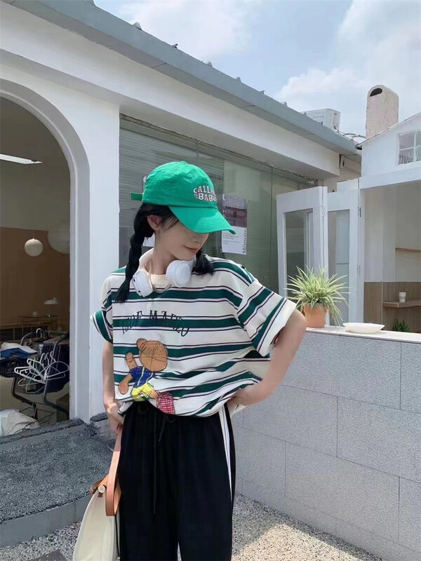 [seven 7] backless stripe loose Pullover short sleeve T-shirt 8257\wtt