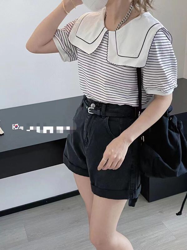 [I-D] Korean version baby collar heavy industry Embroidery Shirt 6055\ll