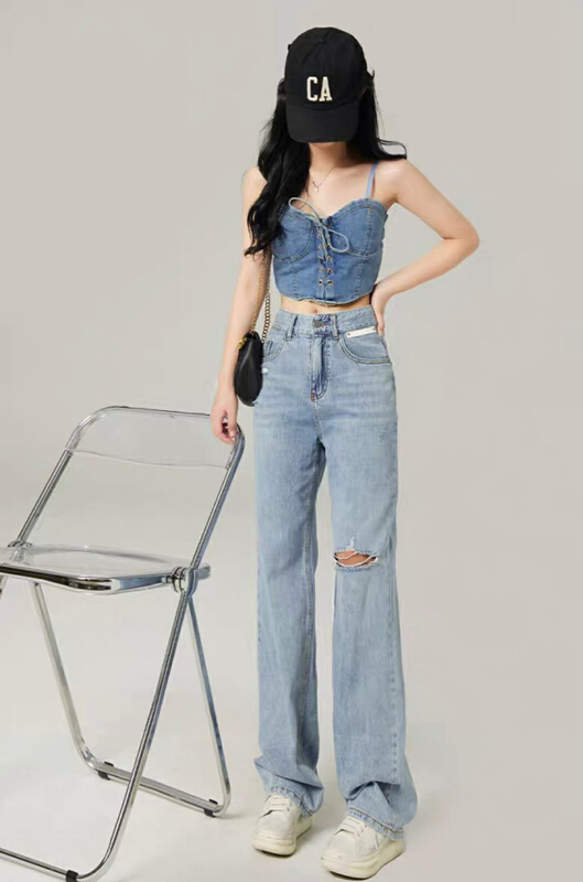 [jiajiatmmt wooden lining] hole pants loose and slim, straight jeans 8731\l