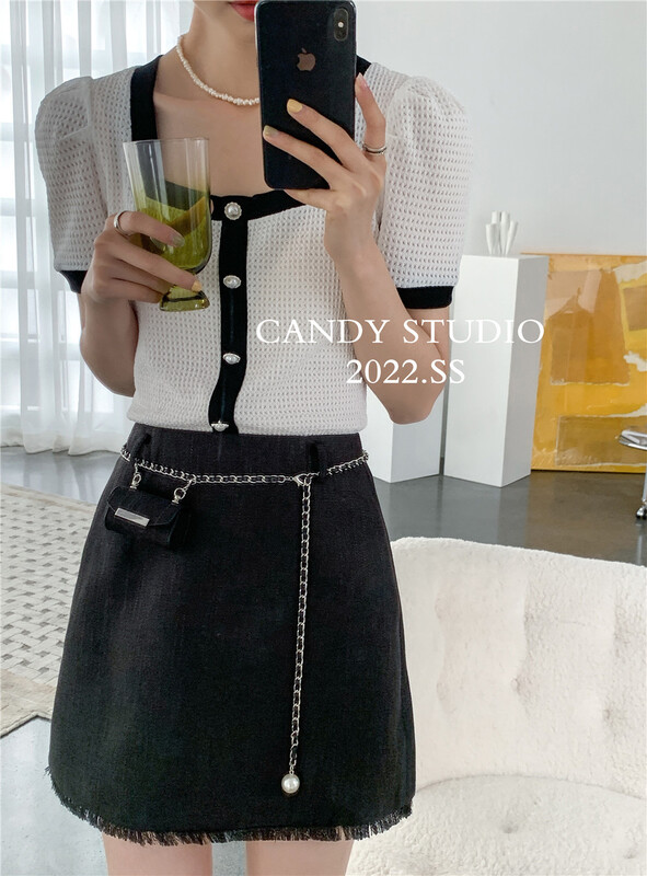 [candy] square neck color contrast short shirt 7357\zjy