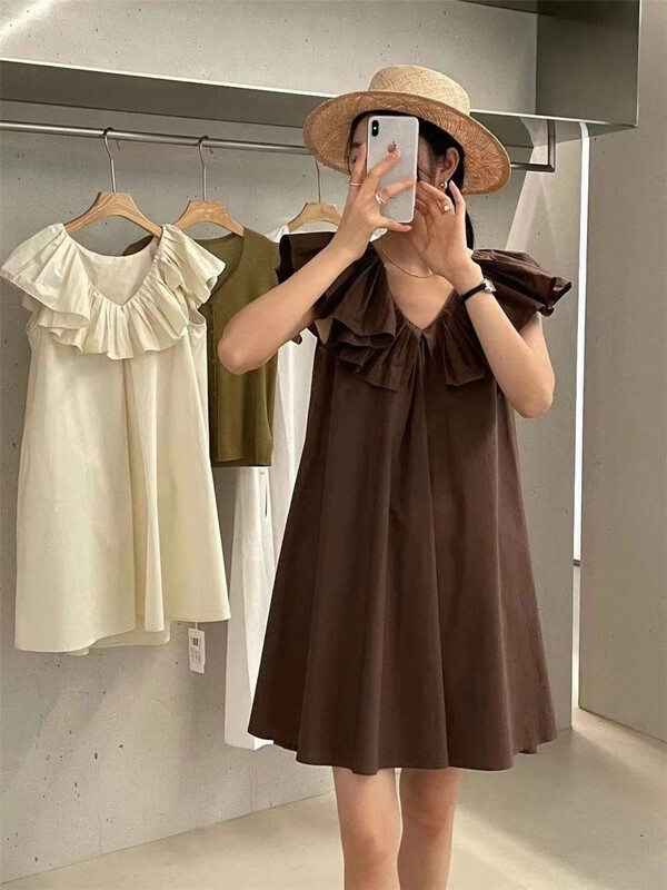 [AOT] casual simple loose Ruffle collar dress 7793\xyy