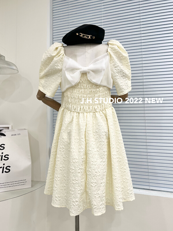 [JH] net red bow Lantern Sleeve front and back dress 42000\pcz
