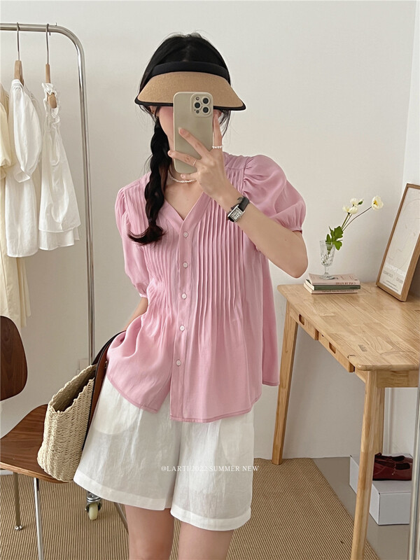 [larti] single breasted V-neck comfortable shirt (shirt only) 8604\ll