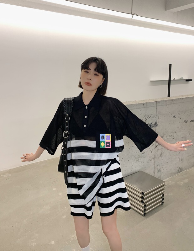 [Tutu] Korean loose Polo Top + loose Shorts Set 52216\lsl