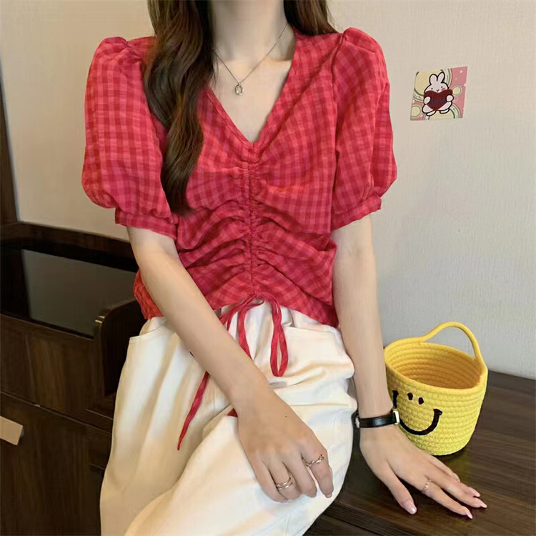 [GL] drawstring waist closure, slim and versatile shirt 5252\xyy