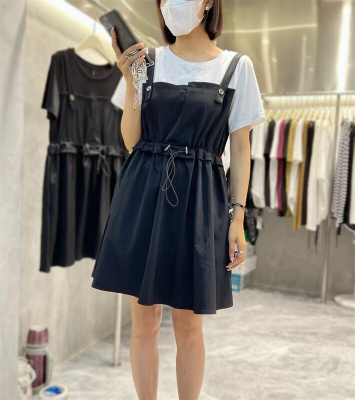 [akxk] casual round neck fake two piece dress 4637\l