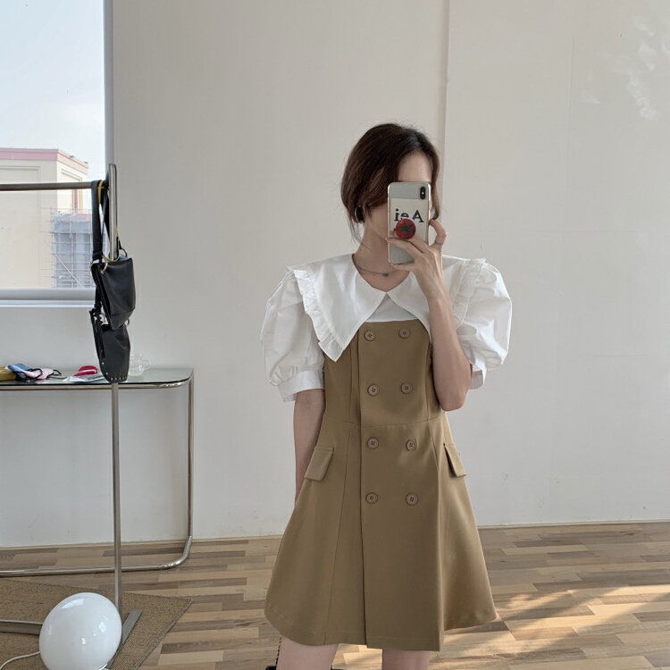 【 bobi 】 fashion double breasted baby collar dress 8936\hjy