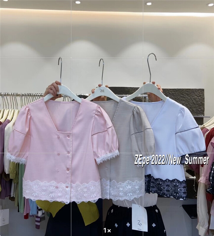 [Ze] double breasted fashion Korean color matching shirt 3102 \ll