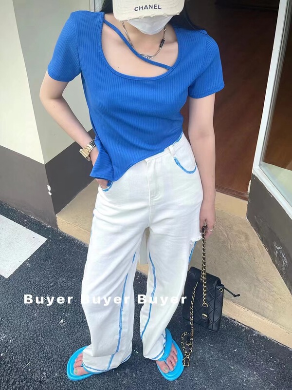 [buyer] irregular clear color versatile pure desire wind short sleeve T-shirt 0505\wtt