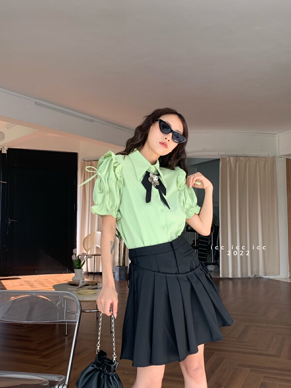 [ICC] college Style Lace Up A-line short skirt skirt skirt 8271\pcz