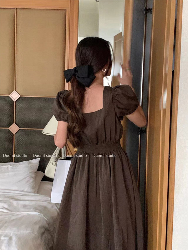 [Duomi end of July] fresh and simple off the shoulder dress 2258\hbx