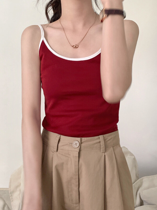 In early summer! [miss sumey millet] simple contrast color sleeveless vest / sling 2382\hbx