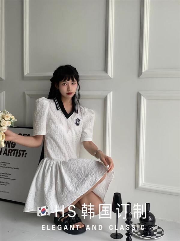 [HS customized in Korea] little woman contrast color bubble sleeve dress ys1-65299\hjy