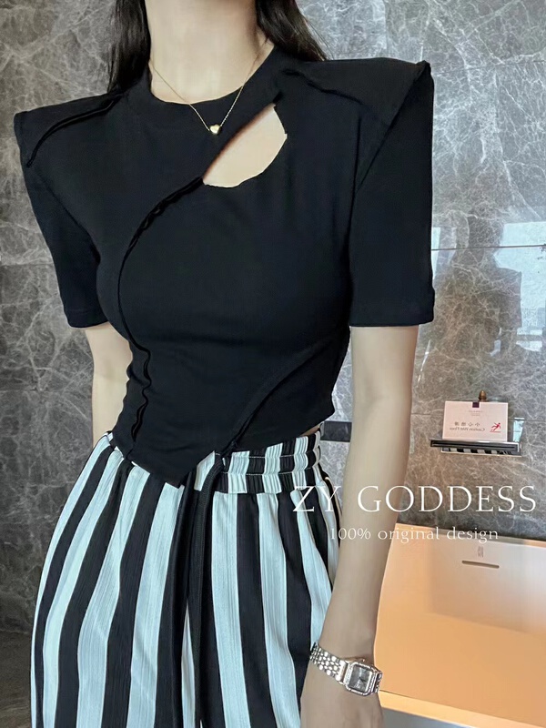 [Maomao] cropped edge Pullover short sleeve T-shirt 798\wtt