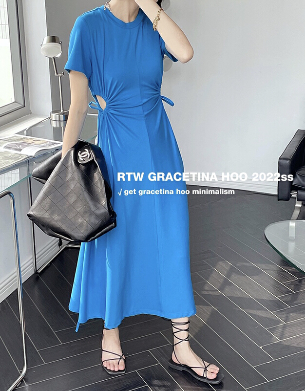 In early summer! [gracetina Hoo] simple net color hollow out waist length dress ly849\zxl