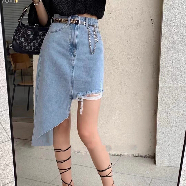 [queen] new denim irregular denim skirt (with belt) al7970\ozq