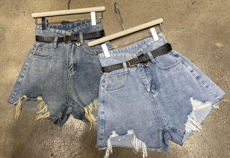 [Dido] casual simple high waist thin wearing denim shorts (with detachable belt) 1617\lsw