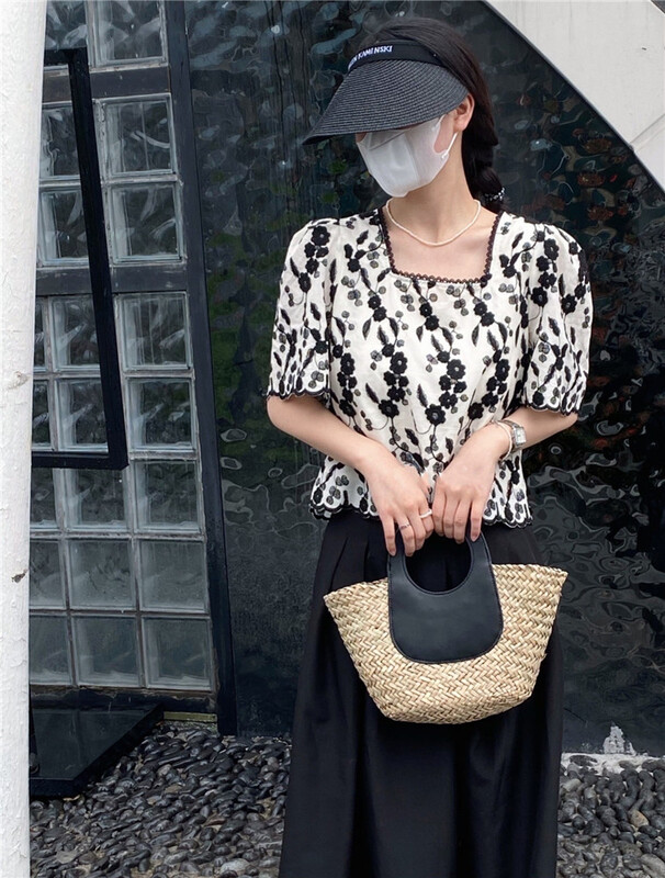 [OA] bubble sleeve square neck floret shirt 1297\xyy