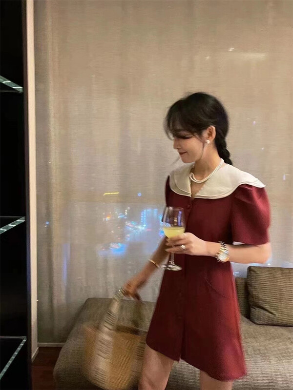 [w-jia] fashion color matching single breasted dress 16801\pcz