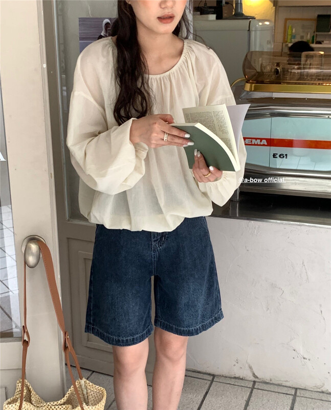 [a-bow studio] Korean version simple loose shirt 15185\zjy