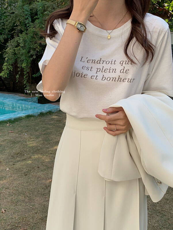 New year in early spring! [miss miss home] Korean version versatile letter printed short sleeve T-shirt 8y001\zsy