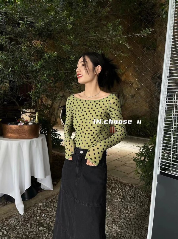 [in.choose u] casual simple flocking floret mesh shirt 69309\zxl