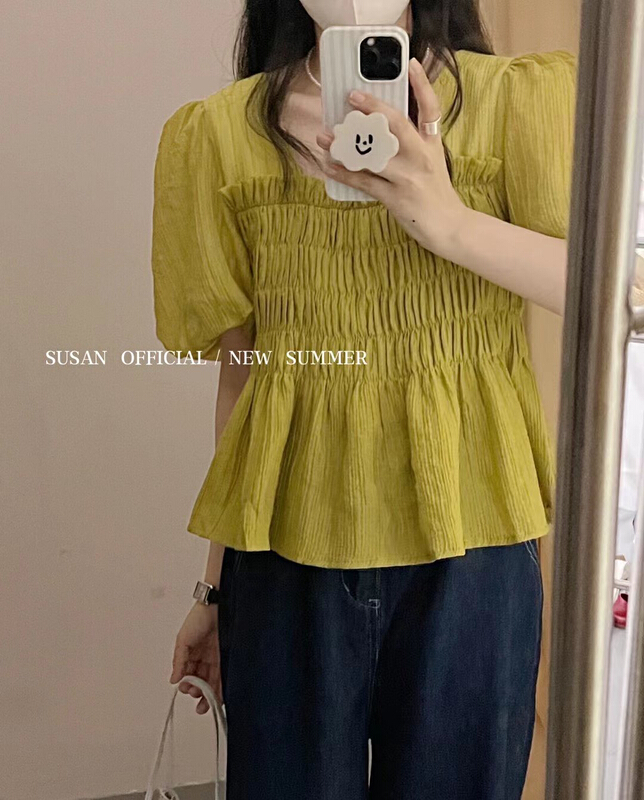 [Susan] Korean style puff sleeve square neck short shirt 19130\lsw
