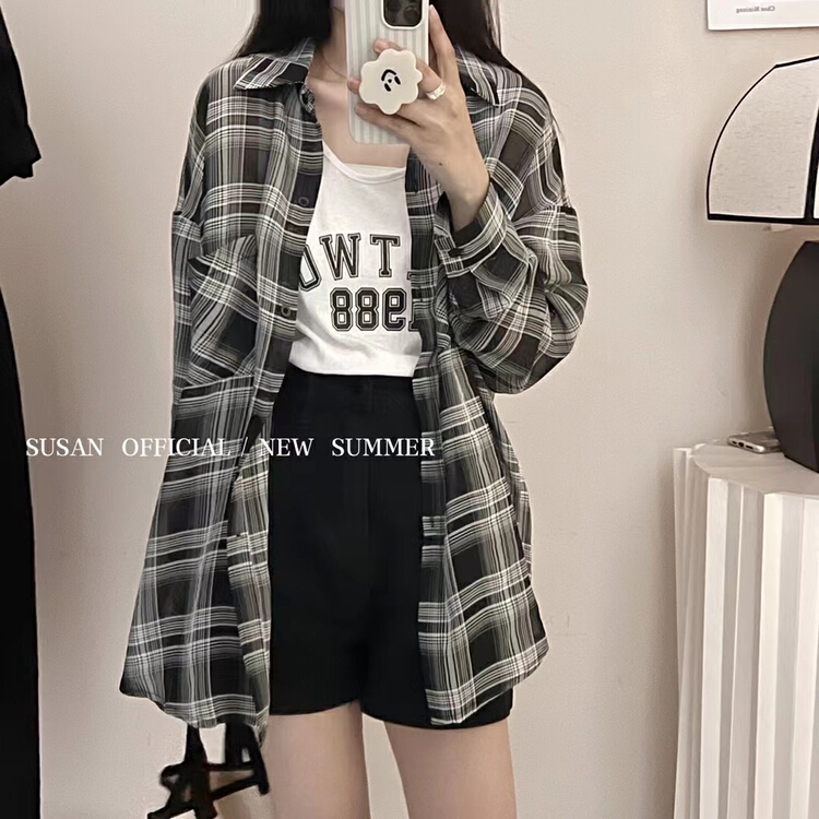 【 Susan 】 Plaid fashion loose shirt (with vest) 19199\lsw