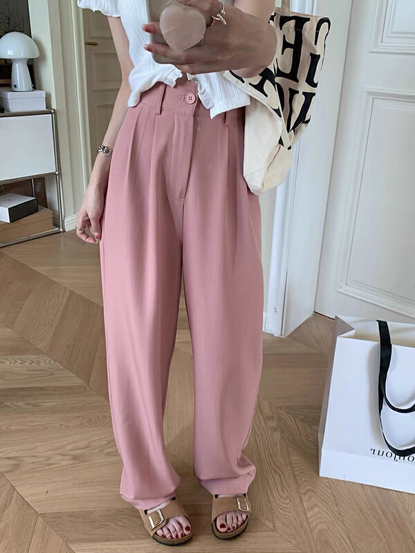 [savage] French Korean version solid color versatile high waist vertical tube wide leg loose thin casual pants e8302\wpl