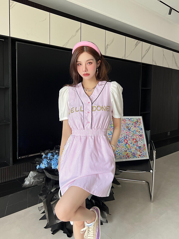 [YT] drawstring V-neck Ribbon Dress ly5377\pcz