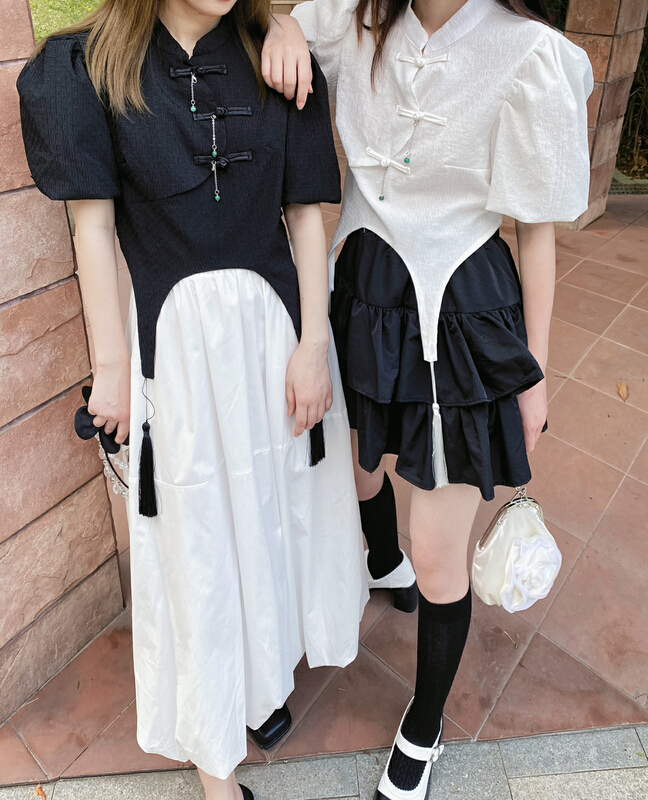 New in early summer! [twins] China tassel irregular minority shirt 8096\hjy