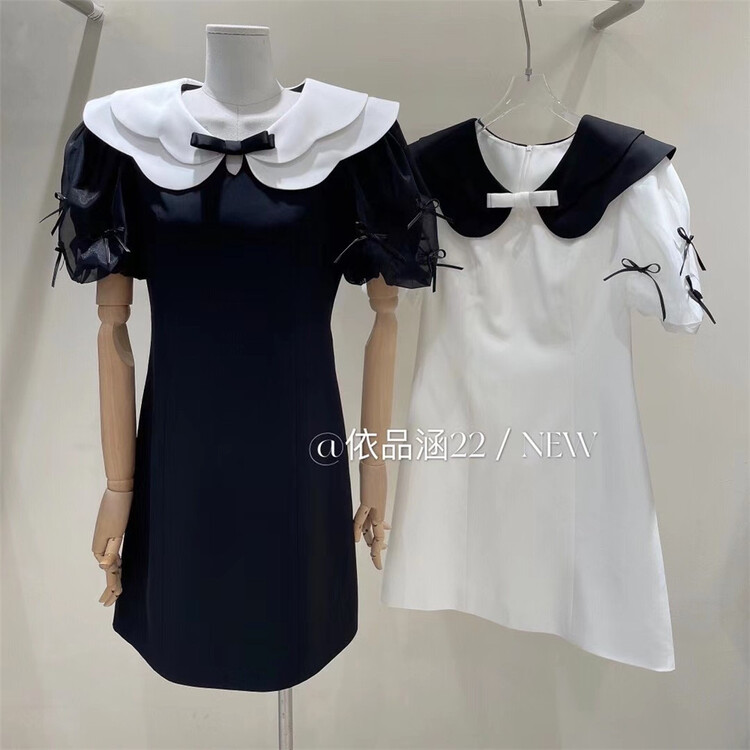 In early summer! [yipinhan] Korean sweet bubble sleeve contrast dress ys2-8939\pcz