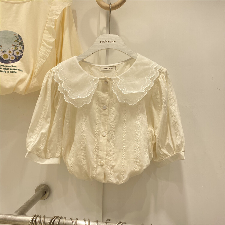 [purple] Korean sweet embroidered comfortable shirt 3326\hjy