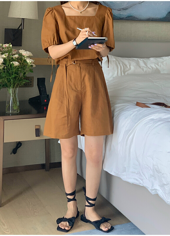 [the mind] Korean style summer new pure color casual versatile casual shorts (with belt) 60373-1\xyj