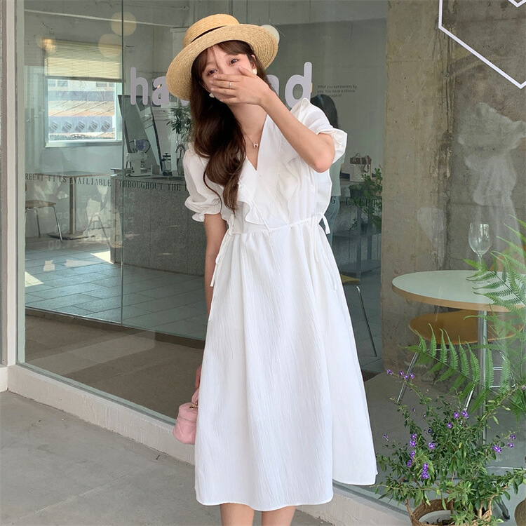 [December] Korean V-neck drawstring dress ys3-1368\hjy