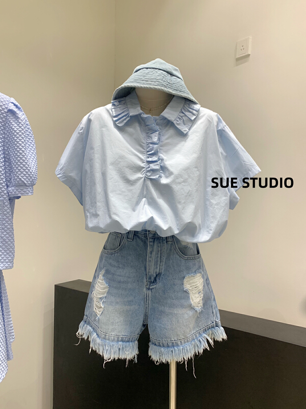 [Sue studio] holes and rough edges versatile denim shorts 8321\zjy