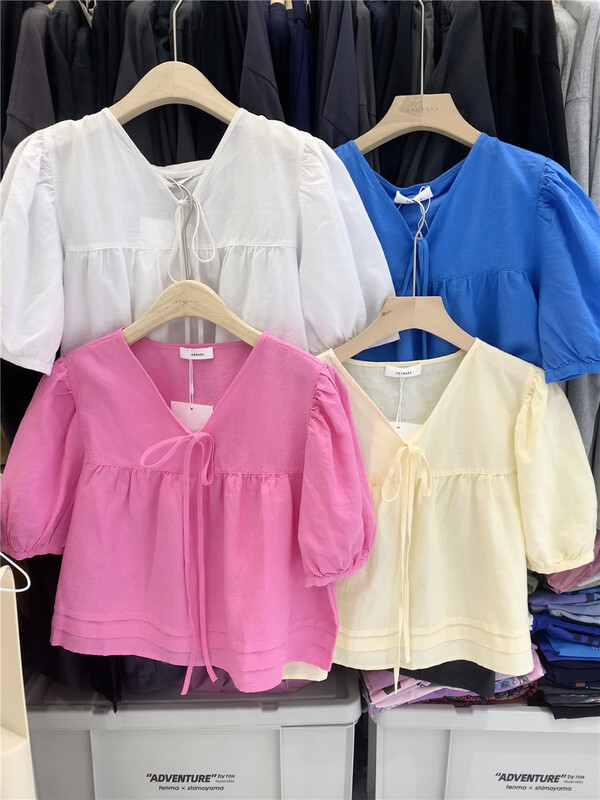 [sanbara] V-neck Korean simple shirt 9621\lsw